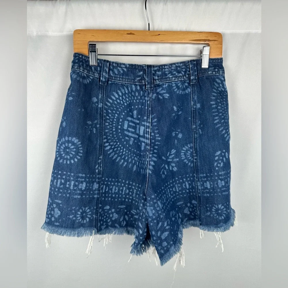 Free People Printed A-Line Denim Shorts - Picture 3 of 5